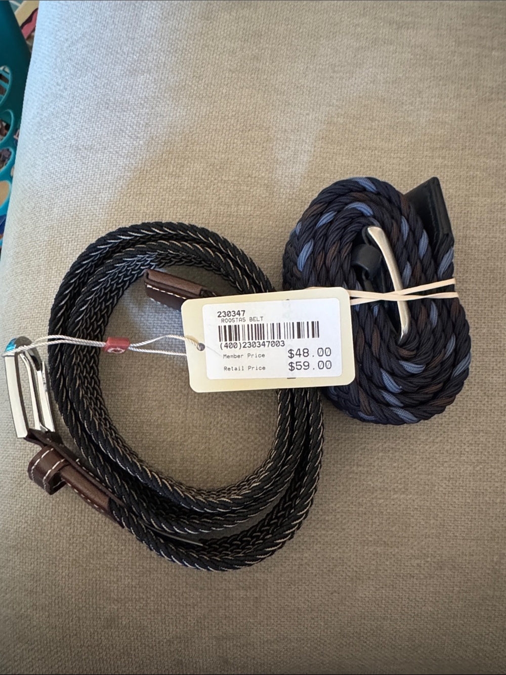 TWO Braided Men’s Belt with Leather Trim - Black